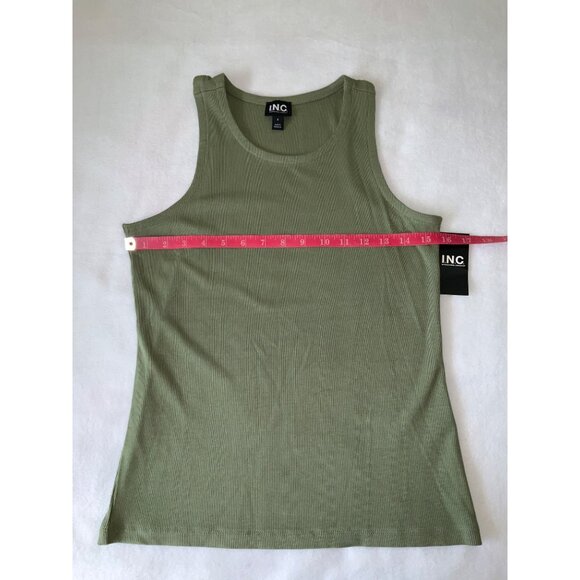 INC Women's Army Green Ribbed Tank Top, size SMALL, NEW - Picture 3 of 5
